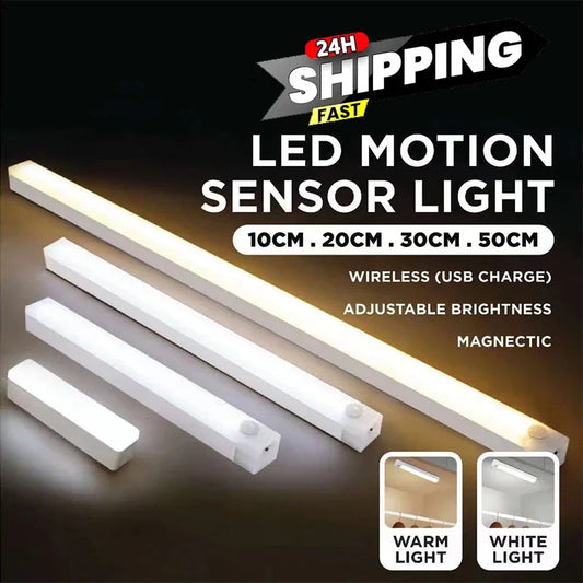 LED Motion Sensor Light Bar for Kitchen Cabinet Wardrobe Bathroom Closet Lighting 5V USB Rechargeable